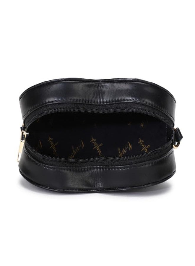 Berrylush Women Solid Black Quilted Pattern PU Detachable Sling Strap Heart Structured Regular Sling Bag - Image 5